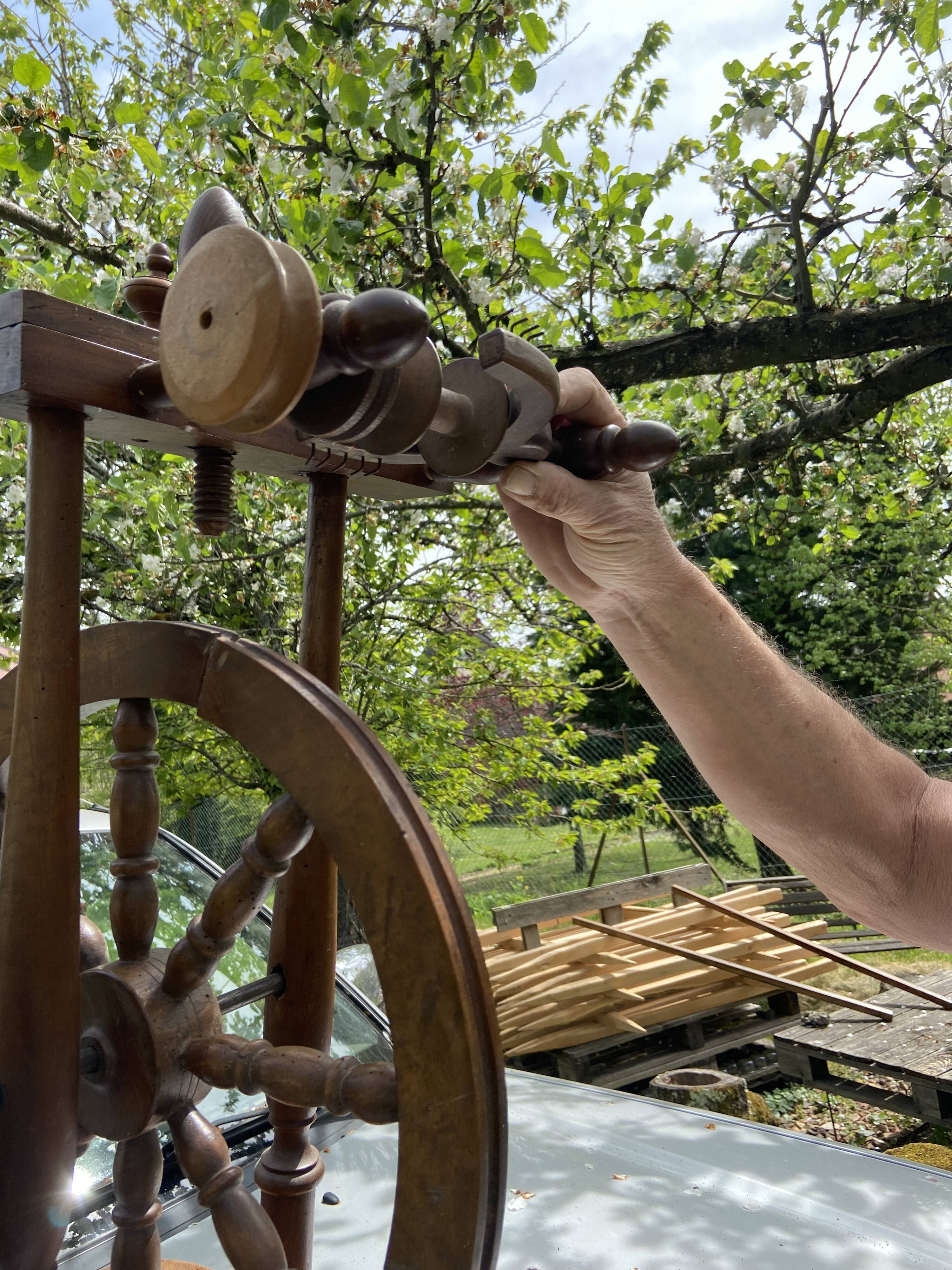 Wooden spinning wheel