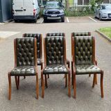 6 English Chesterfield chairs, 20th century, olive green leather