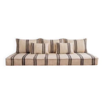 Set of striped Moroccan floor cushions handwoven.