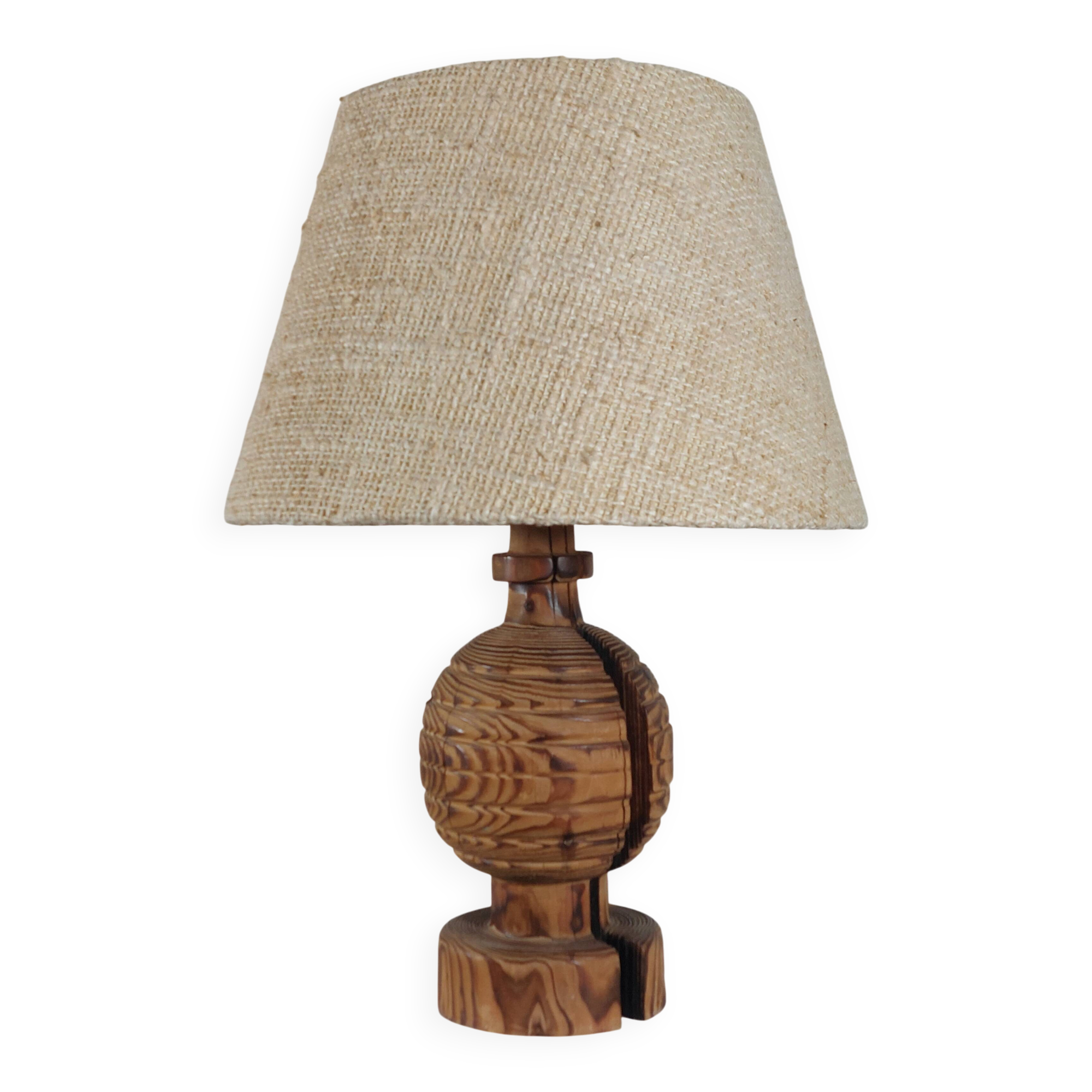 Rare vintage Mid Century brutalist flamed pine table lamp  by Temde