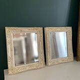 Set of two pretty mirrors in white, beige, and gold tones. Bohemian