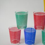 Ensemble de 8 verres à eau, rouge, vert, jaune et bleu, 1970