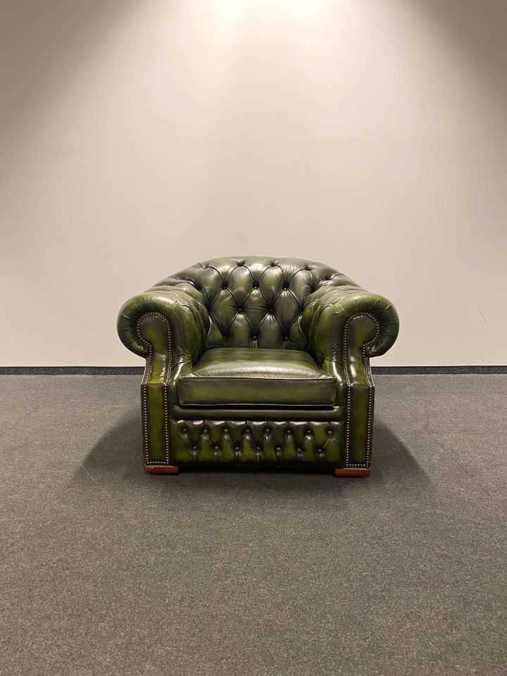 Handcrafted Chesterfield Club Armchair in Earthy Green Tone