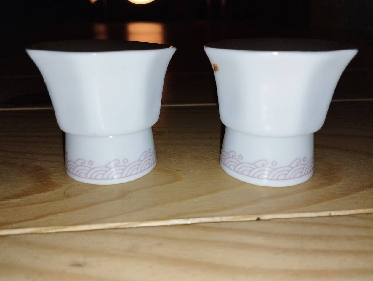 Pair of antique glass egg cups – Floral & insect decoration – Po