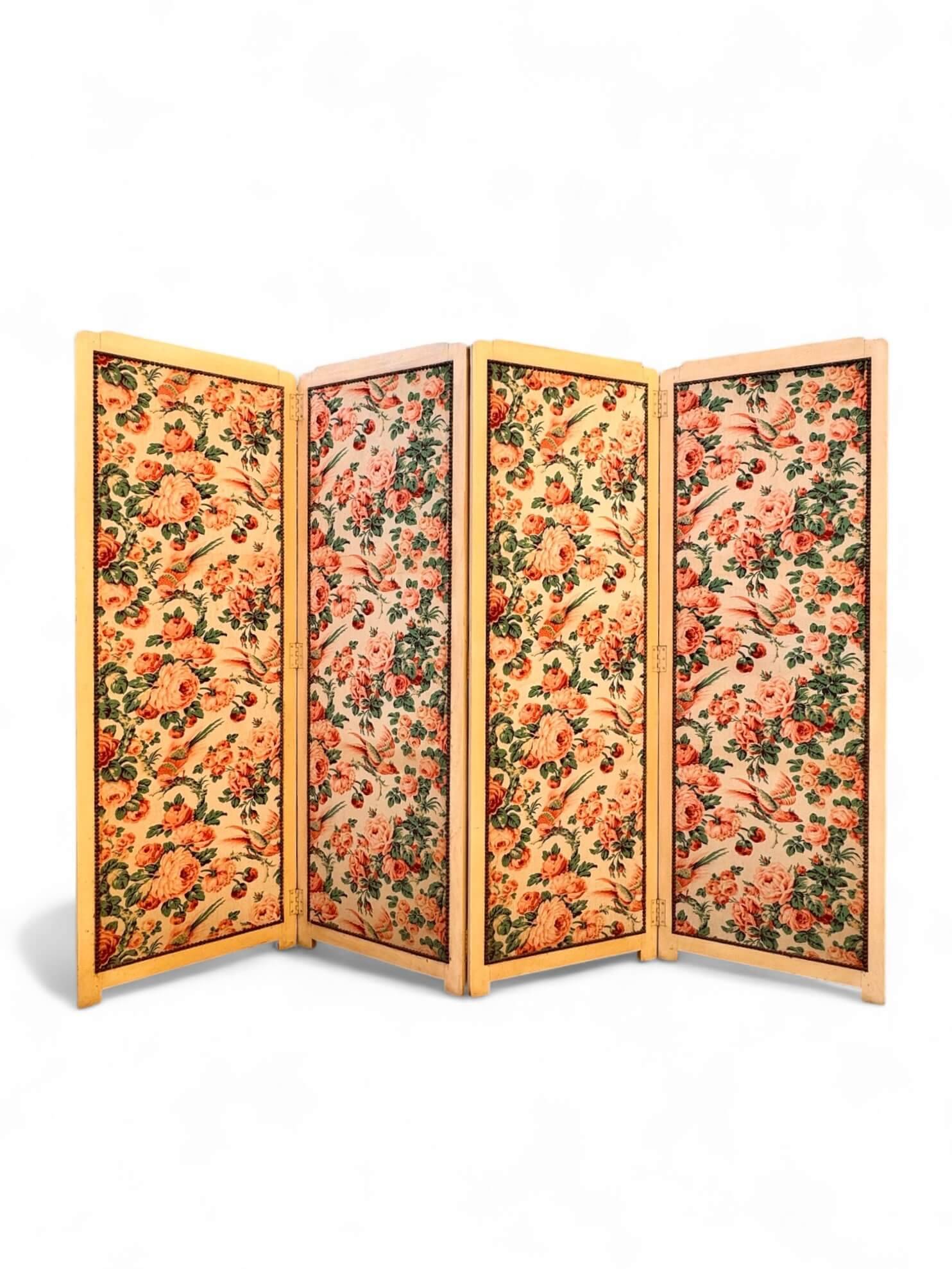 Antique 4-panel floral screen
