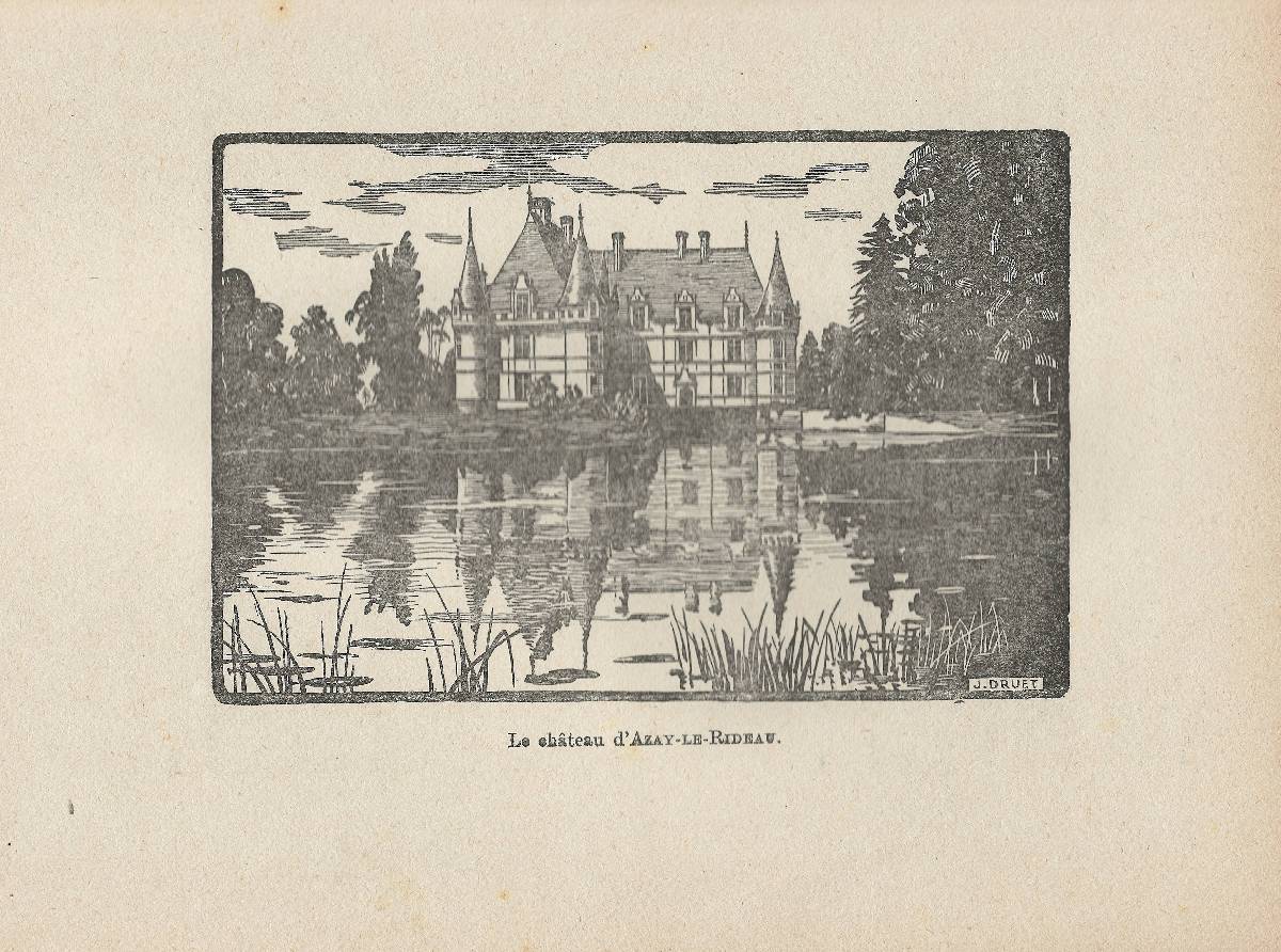 Engraving-years 1930-J Druet - The castle of Azay-le-Rideau