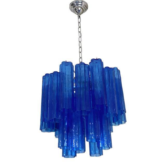 Contemporary blue "tronchi" murano glass sputnik chandelier