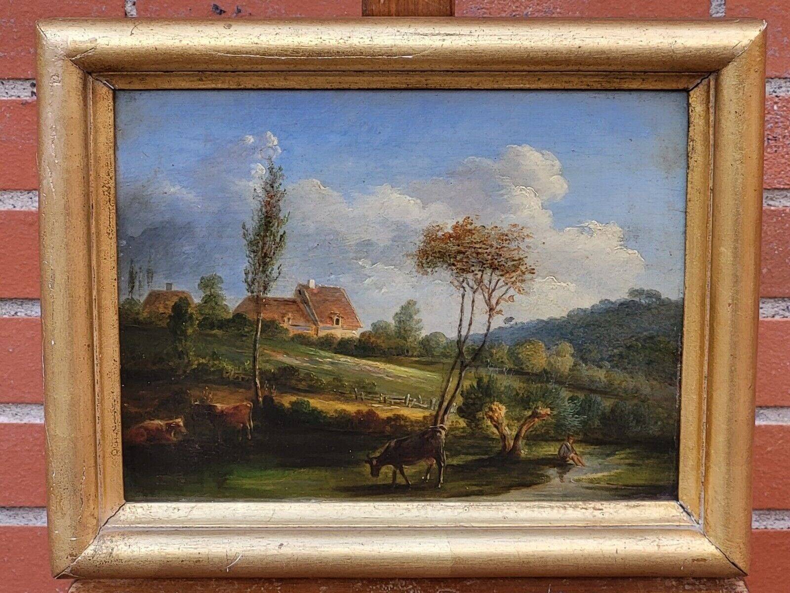 Antique Painting  Animated Landscape Oil Painting on Wood Panel