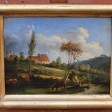 Antique Painting  Animated Landscape Oil Painting on Wood Panel