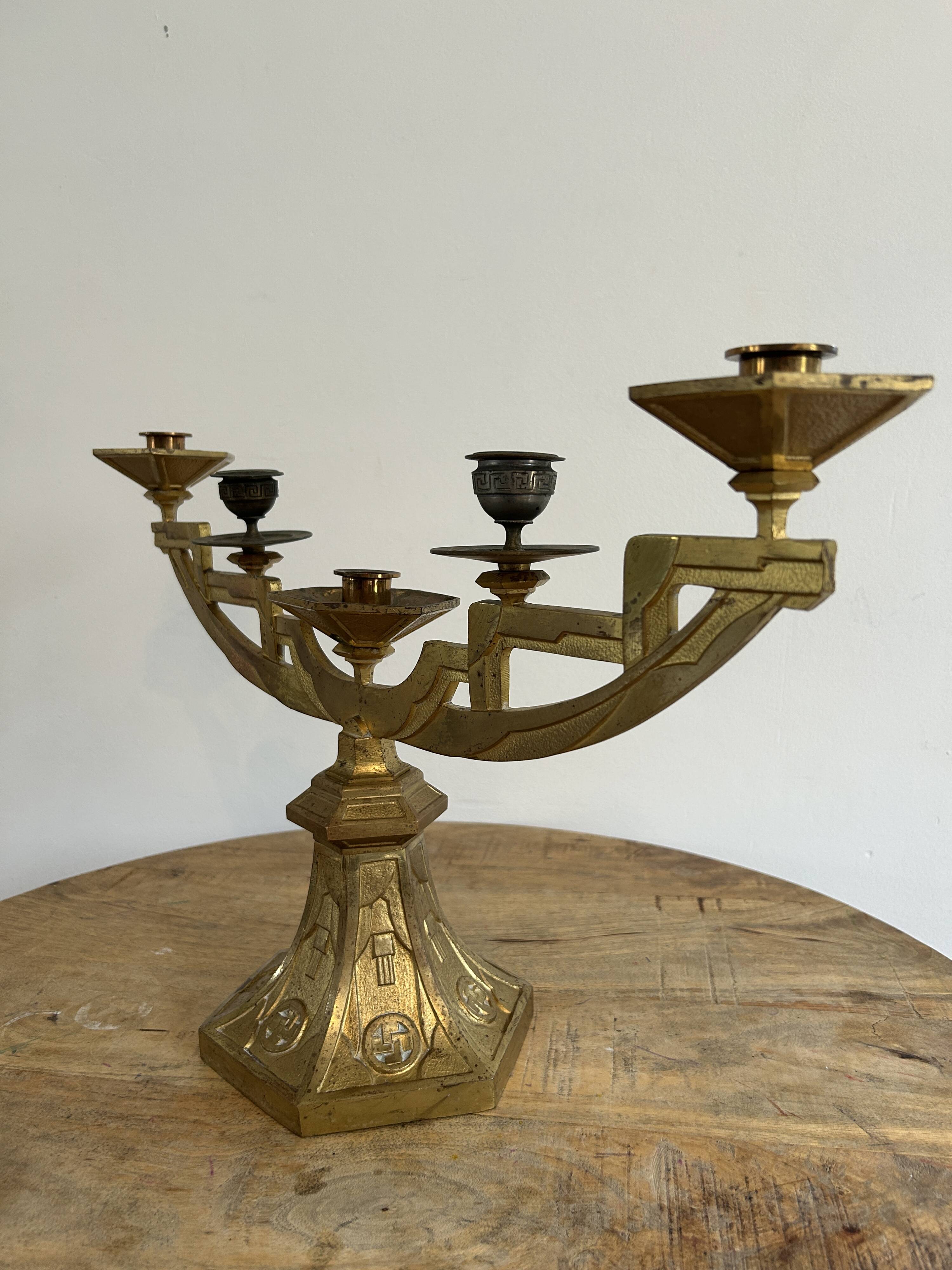 Paire de candélabres en bronze doré d'époque ART DECO