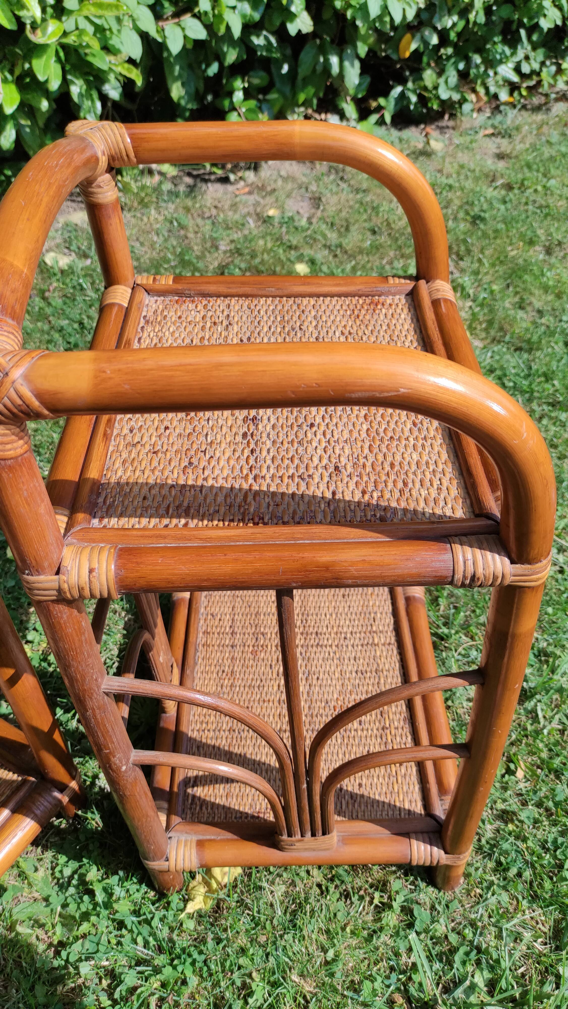 Bamboo and rattan bedside table pair