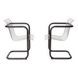 Pair of Vintage Metal Armchairs – Chrome Wire Mesh – Italy 1980s