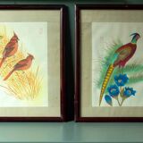 Antique asian painting on rice paper in high quality wood frames, c 1910s