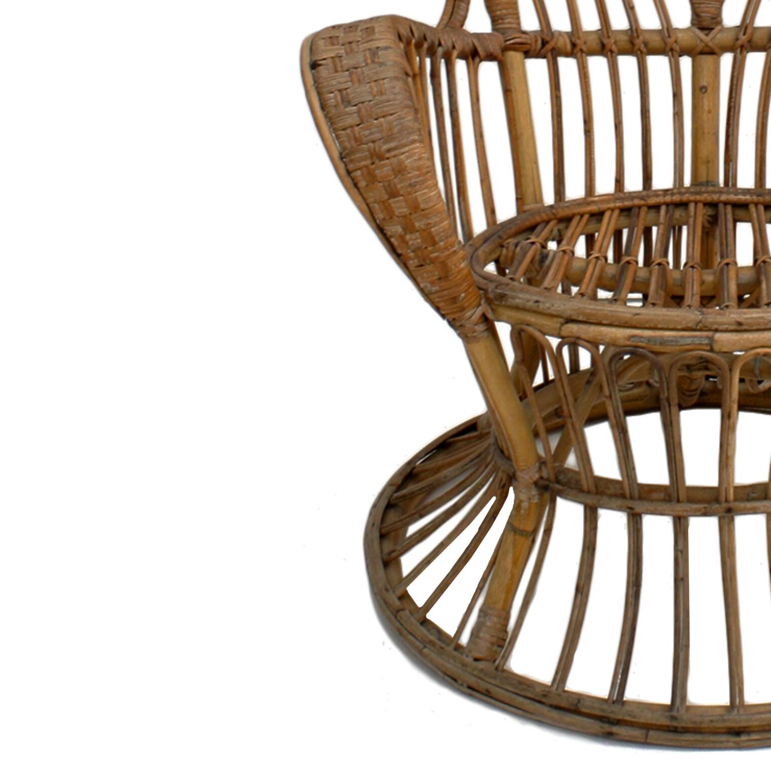 Mid-Century Modern Carminati Bamboo Rattan Italian Handmade Pair of Armchai