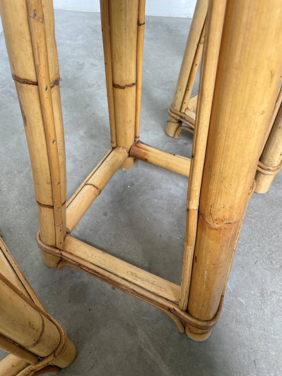 Set of three rattan high stools