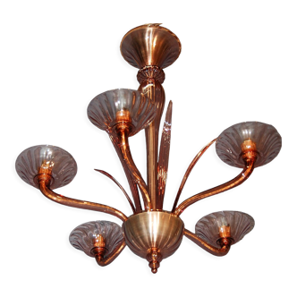 Lustre Améthyste (signé) Murano Vers 1940-50