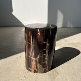Side table in black petrified wood with light streaks h: 27,5cm d:18,5cm