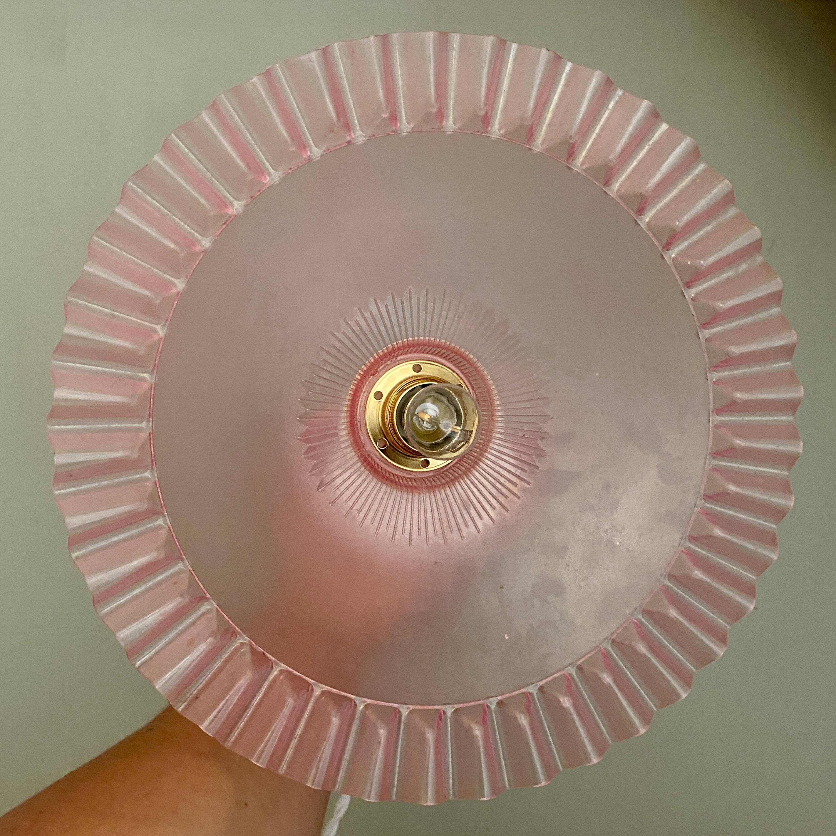 Vintage pink plastic lampshade wall light
