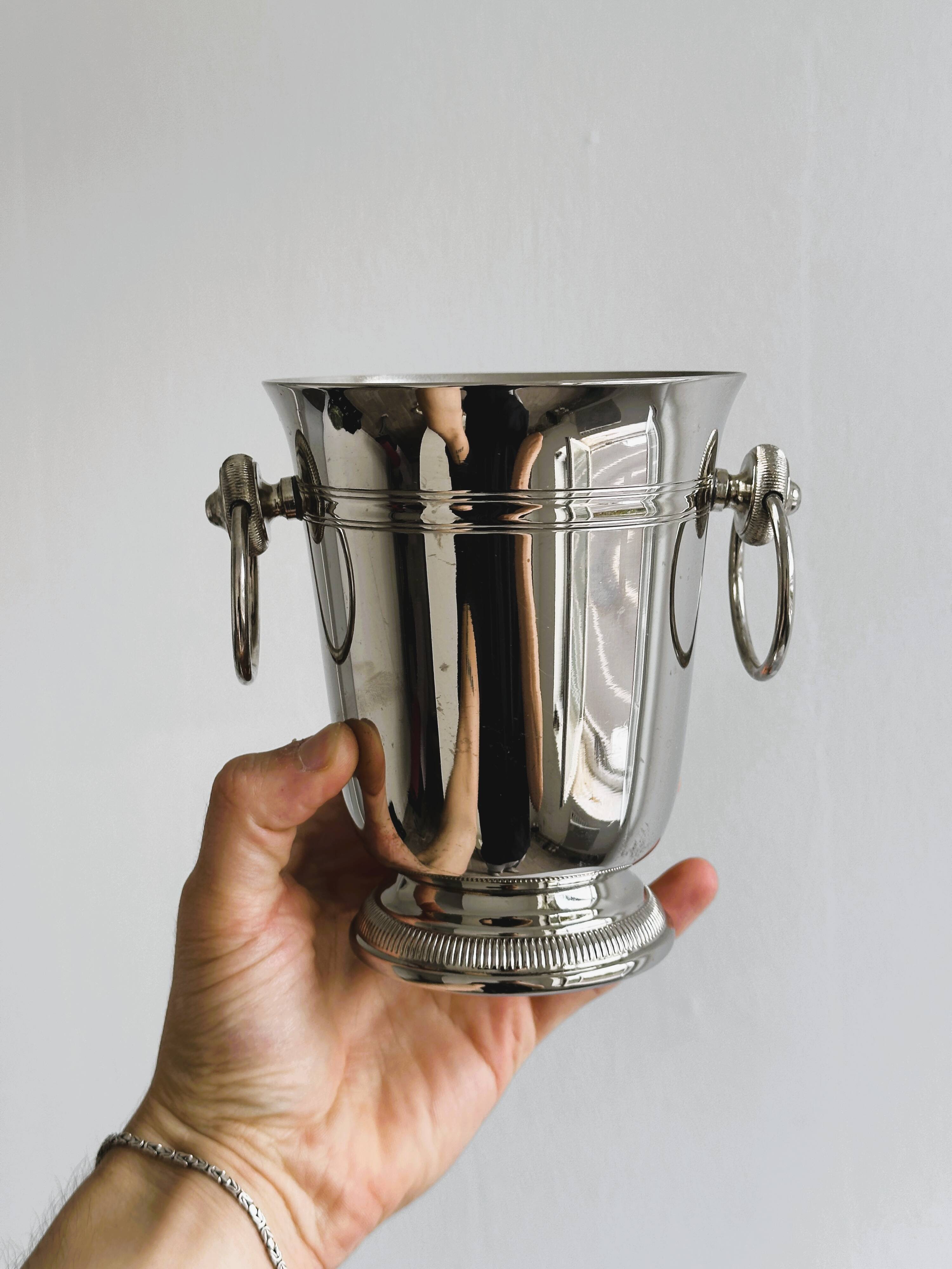 Small silver metal ice bucket