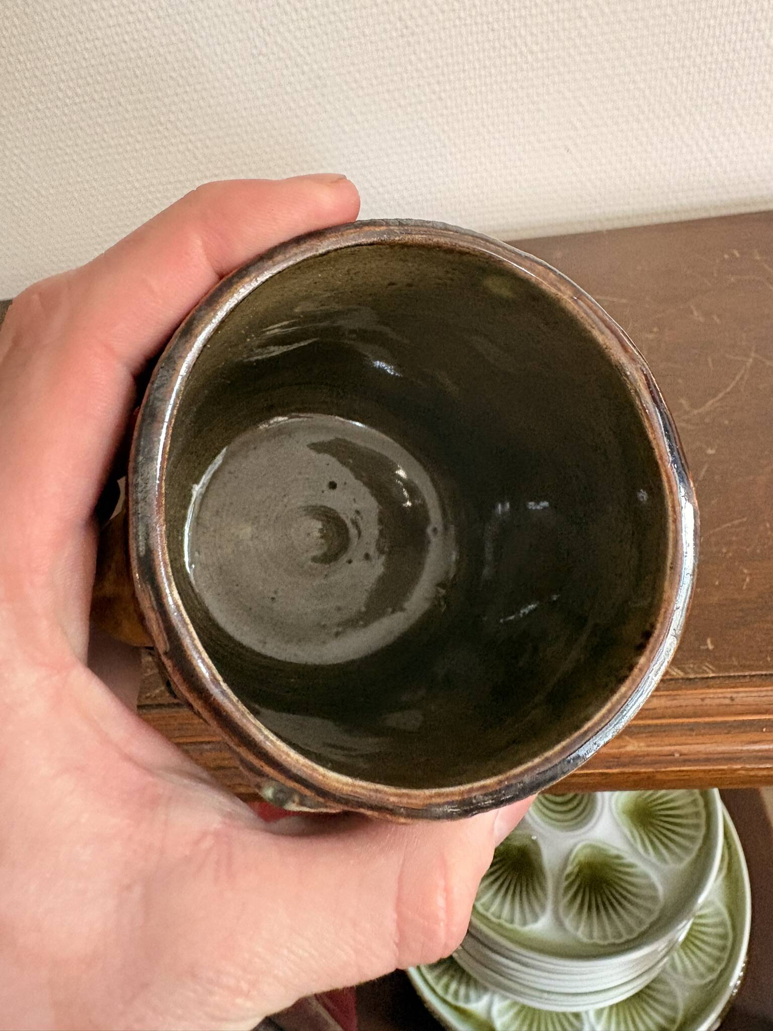 Ancien Pot Vase Porte Pinceaux Barbotine Tronc Feuilles Baies Naturaliste