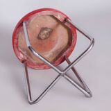 Tabouret en hêtre Bauhaus restauré, acier chromé, Tchéquie, années 1930