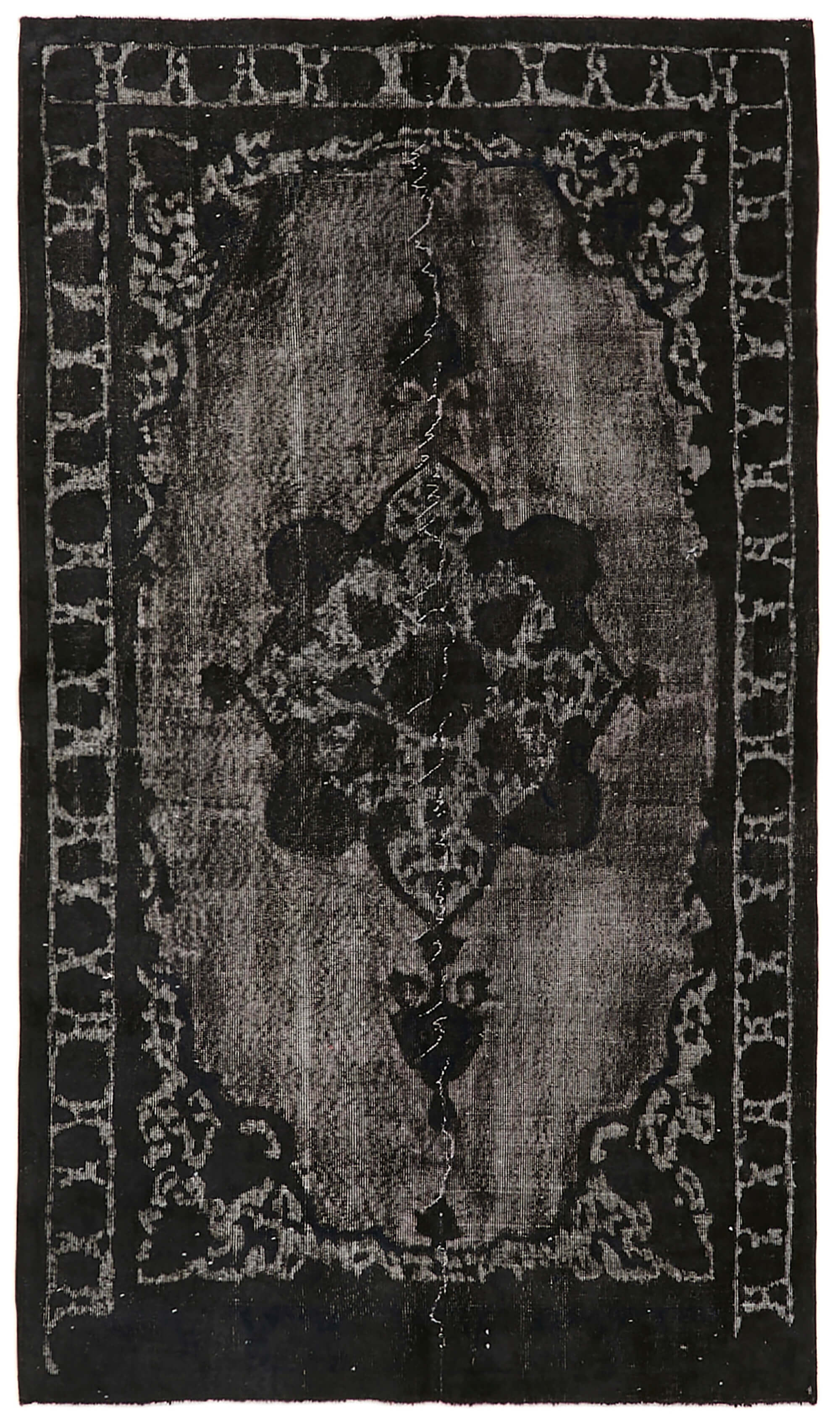 Handmade hi-low pile oriental 1980s 153 cm x 261 cm black rug