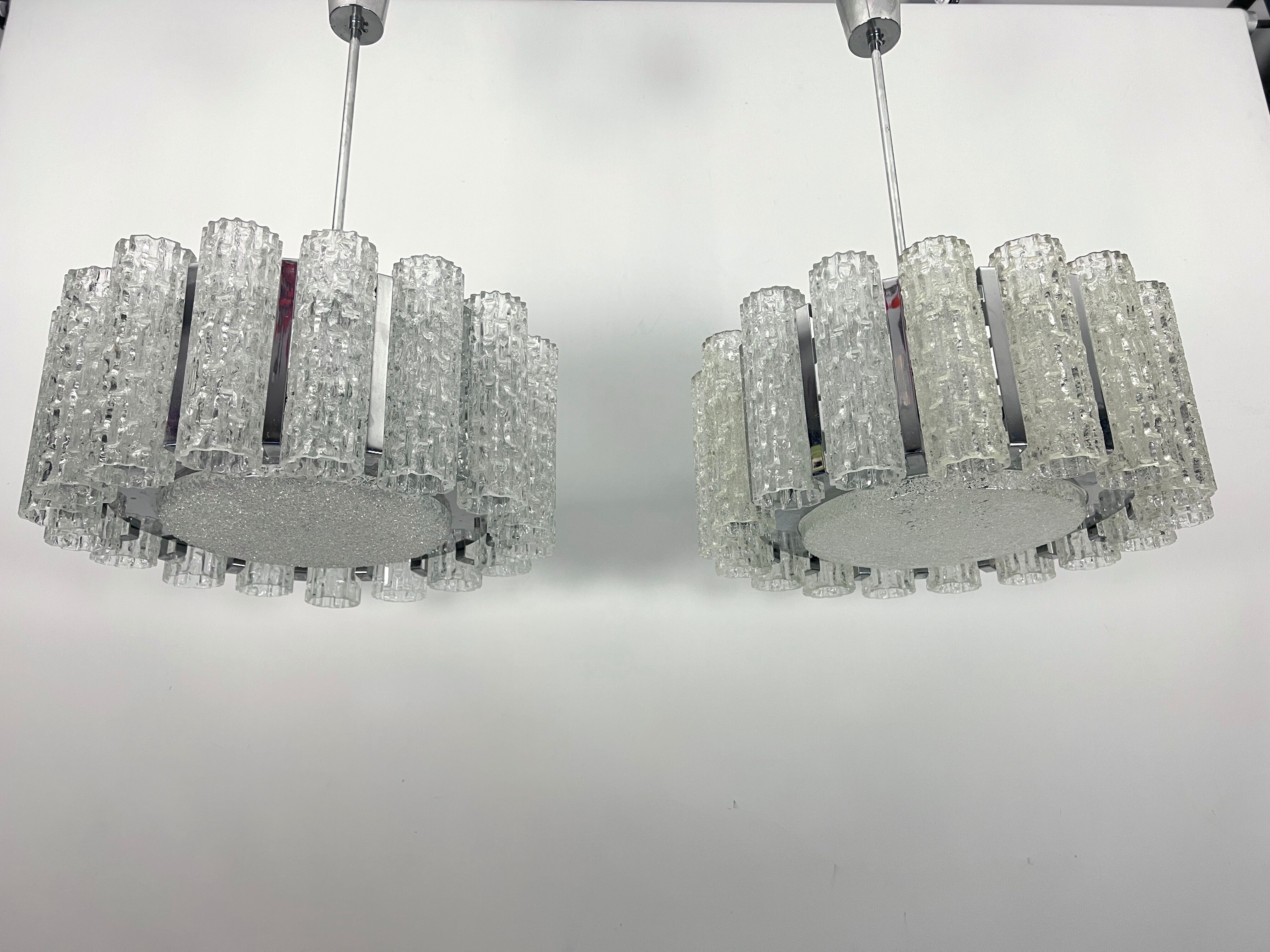 Set of two Mid-Century Murano glass element chandeliers. Italy 1960s