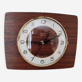 Pendulum, brown formica clock, rectangular shape, functional