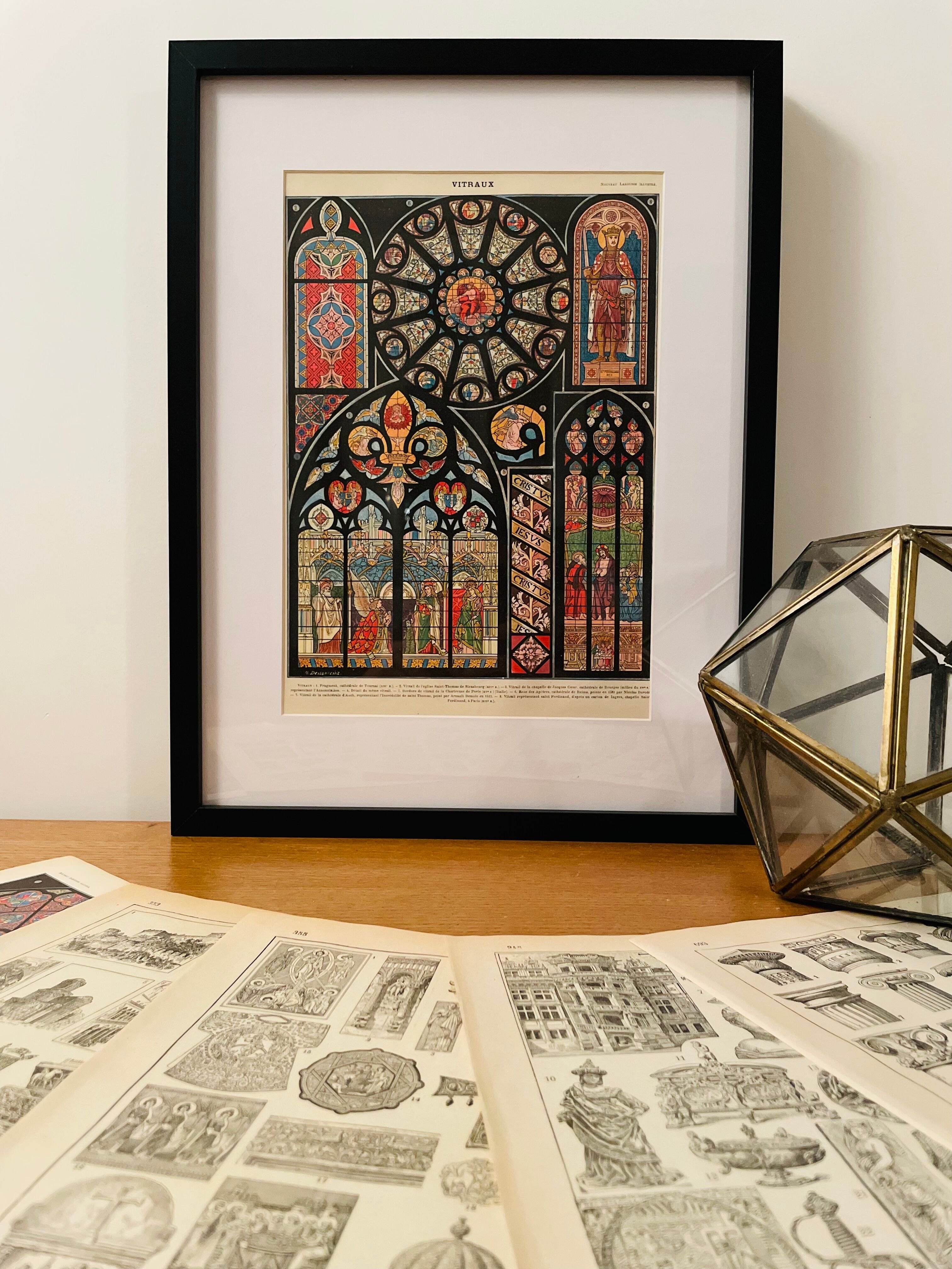 Lithograph engraving on stained glass windows (Tournai Cathedral) from 1897