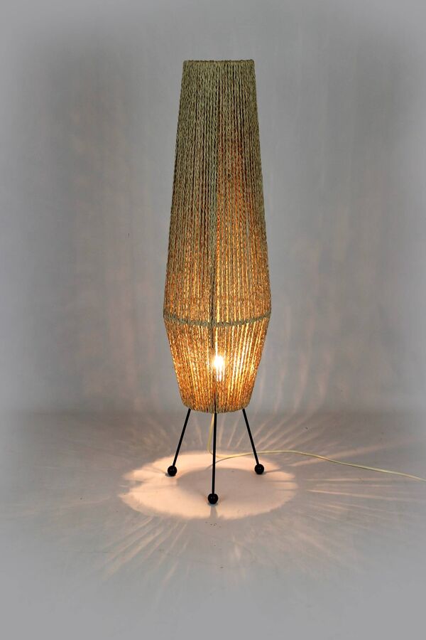 Lampadaire fusée de l'ère spatiale avec cordon tressé, ancienne Tchécoslovaquie, années 1960