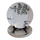 5 assiettes plates en terre de fer décor oiseaux P.Luce Paris
