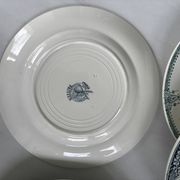 Lot 6 blue and green ironstone plates, antique French earthenware.