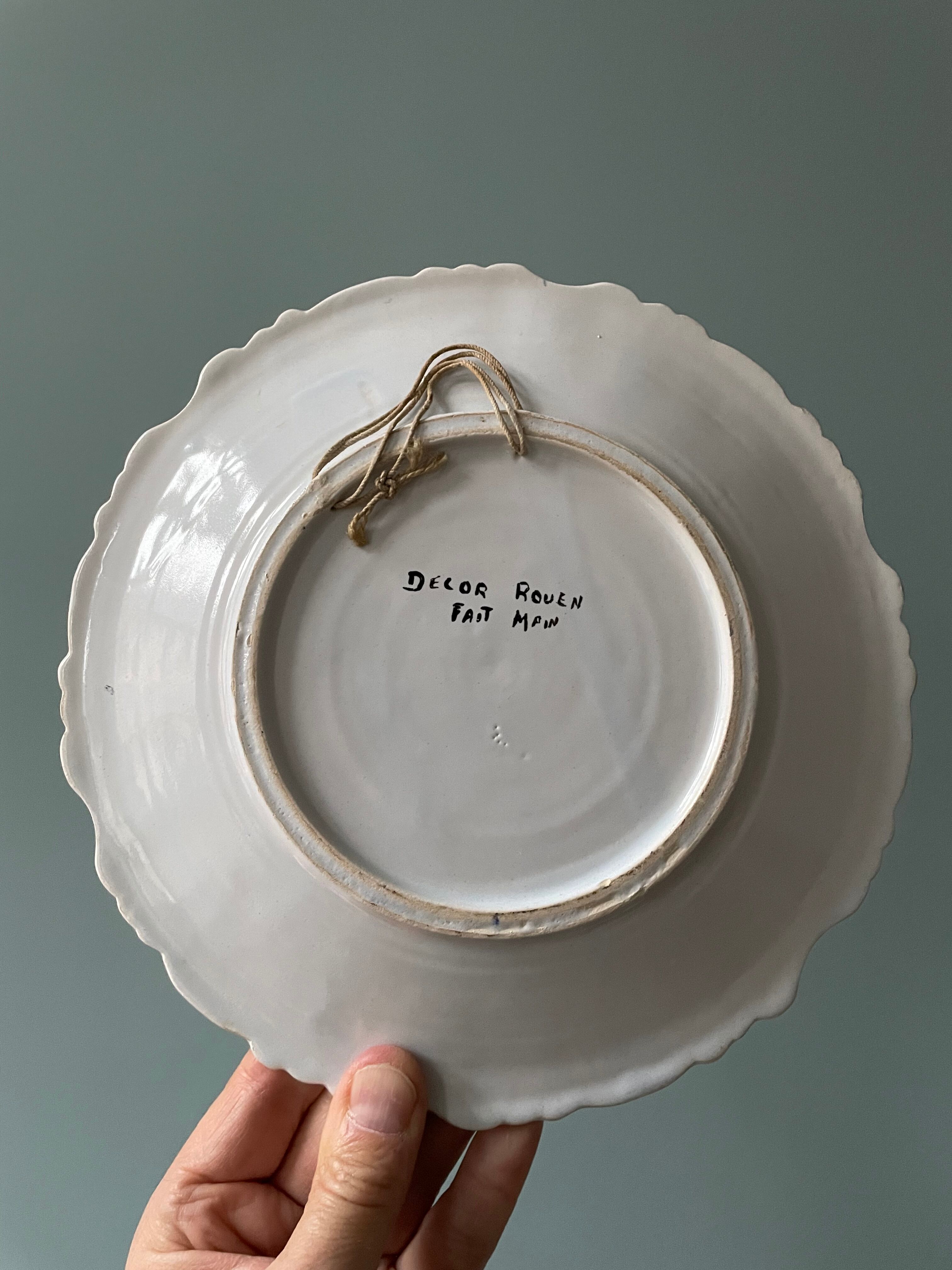 Set of 2 decorative plates in Rouen earthenware