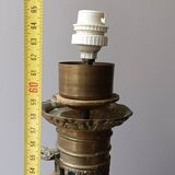 Pied de lampe opalin bleu et bronze