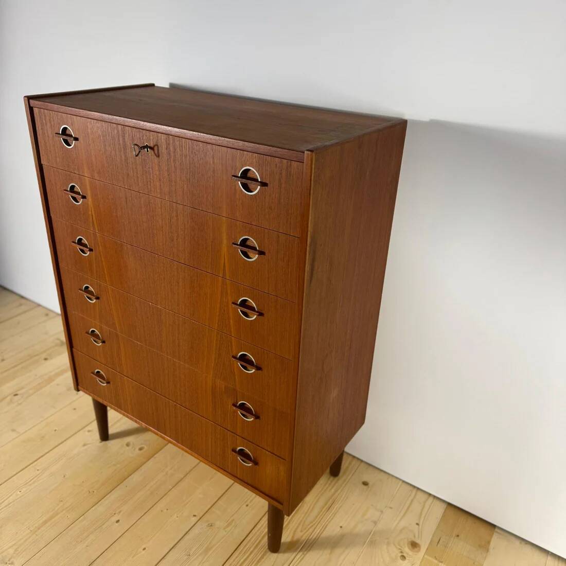 Danish 1960s teak chest of drawers with metal insert