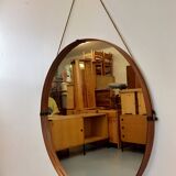 Vintage Italian Teak Round Mirror from the 70s