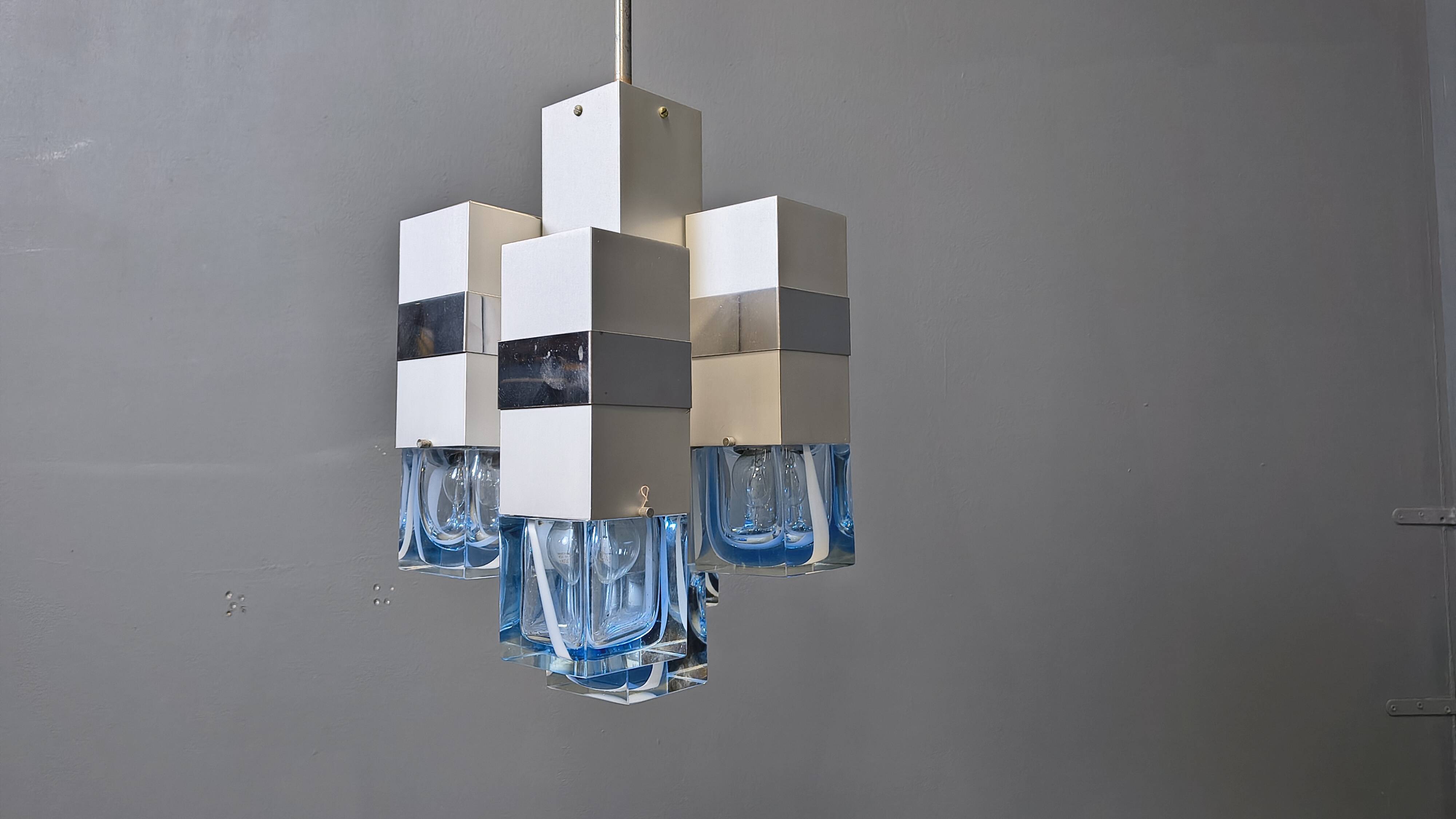 Vintage Cubico Chandelier by Gaetano Sciolari, 1970s