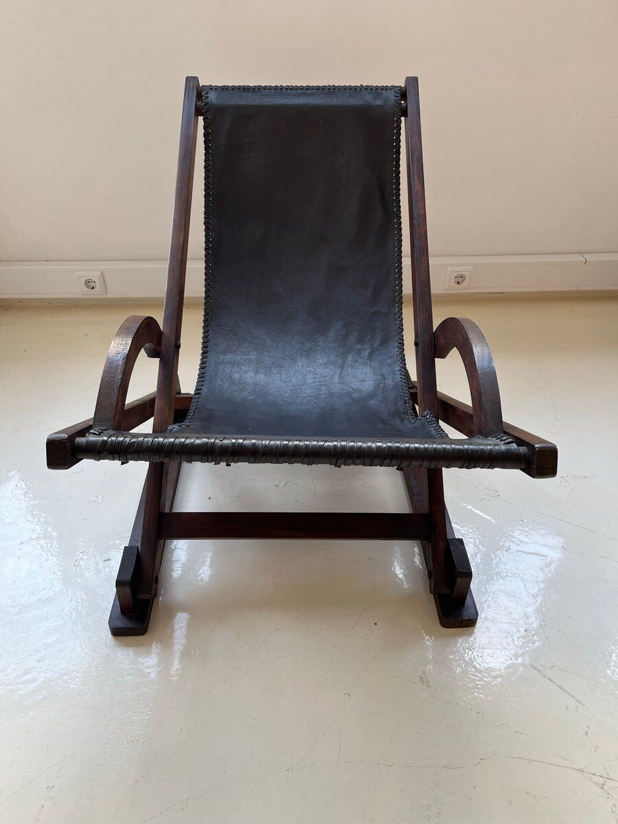 Vintage leather sling chair, 1980s