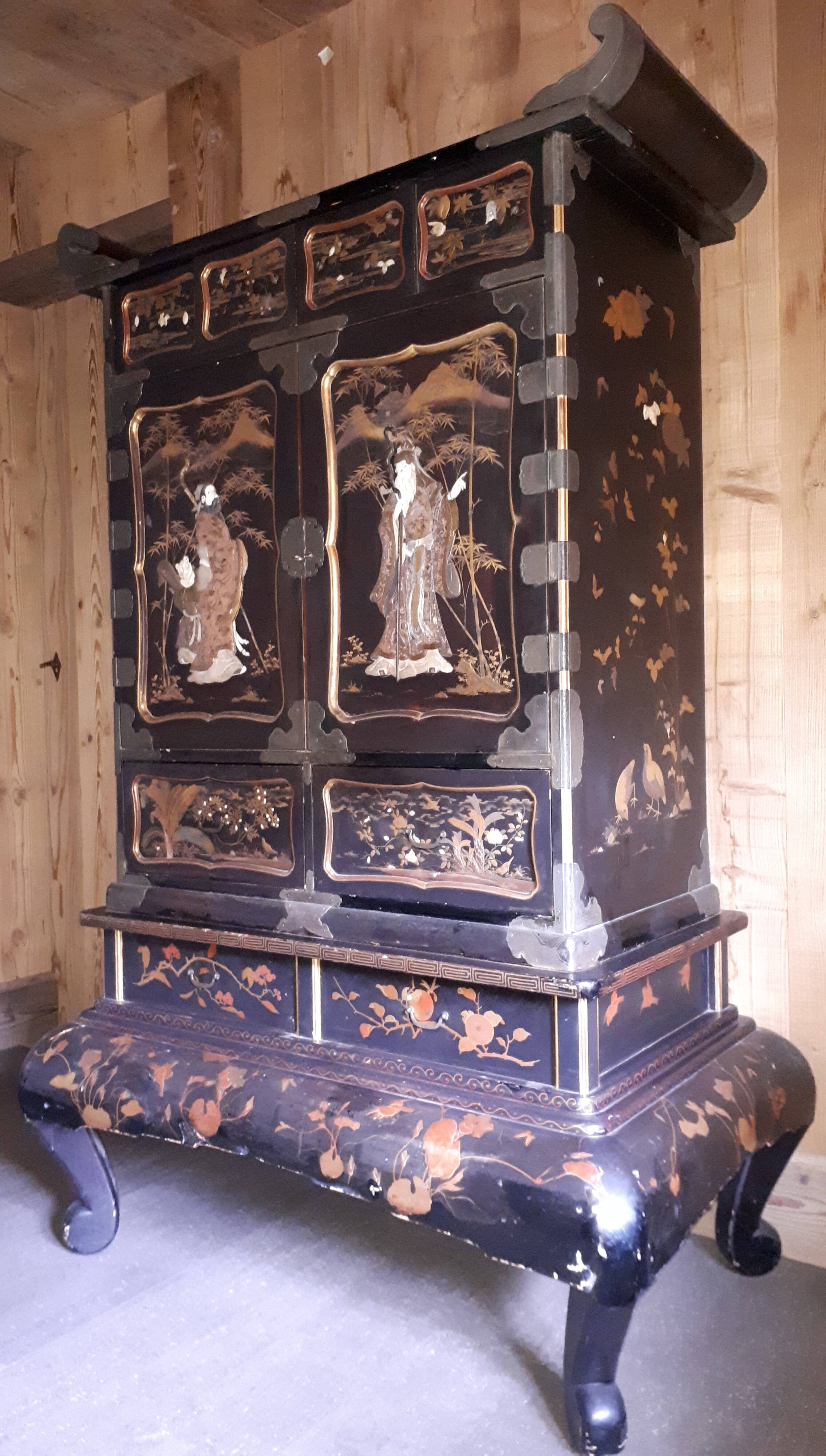 Japanese Lacquer and Shibayama Cabinet, Meiji Period Japan
