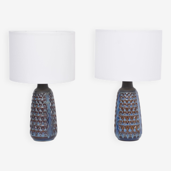 Paire de lampes de table modernes Tall Blue Mid-Century modèle 3340 par Einar Johansen pour Soholm