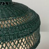 Green Art Deco rattan wicker mushroom "Eiffel" table lamp, 1950s