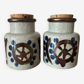 Set of two Japanese grand feu stoneware pots