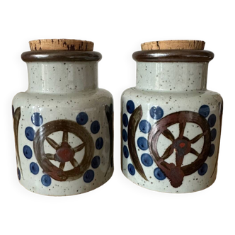 Set of two Japanese grand feu stoneware pots