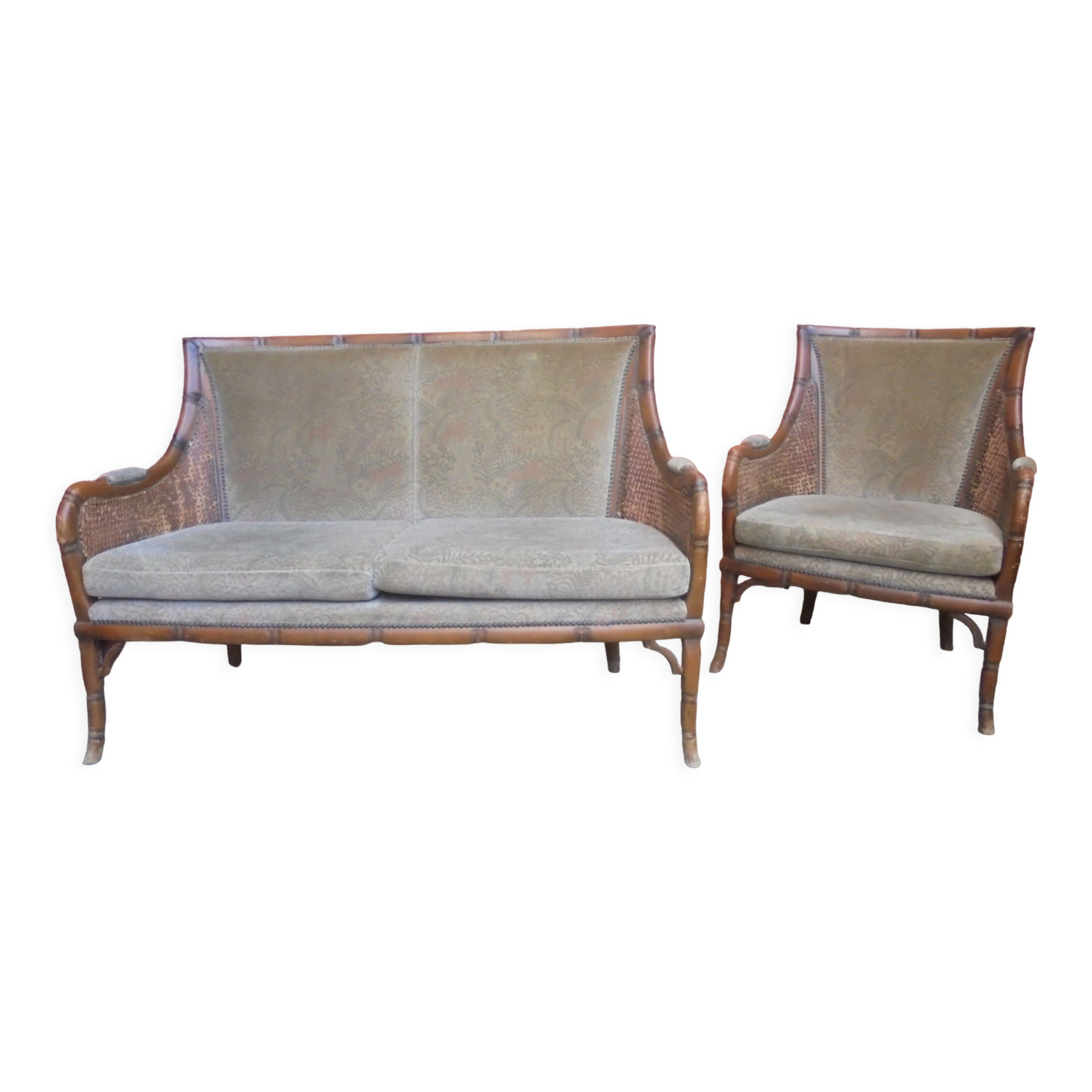Rattan cane sofa and armchair circa 1970