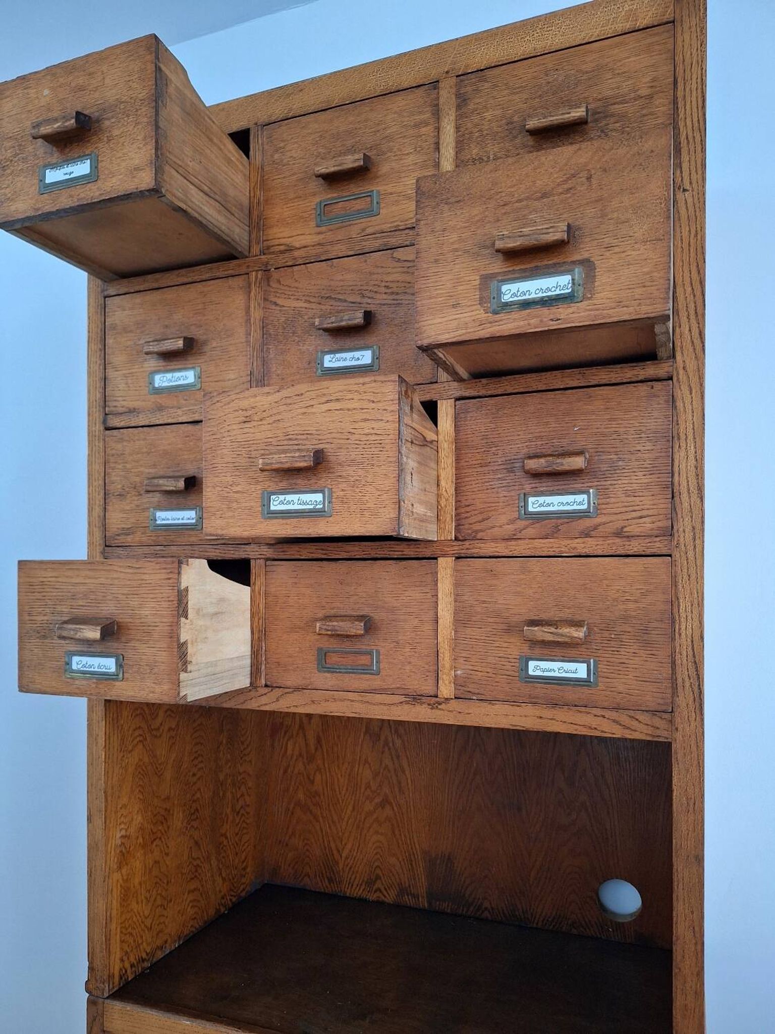 Very large vintage workshop furniture with 30 drawers, haberdashery compartments.