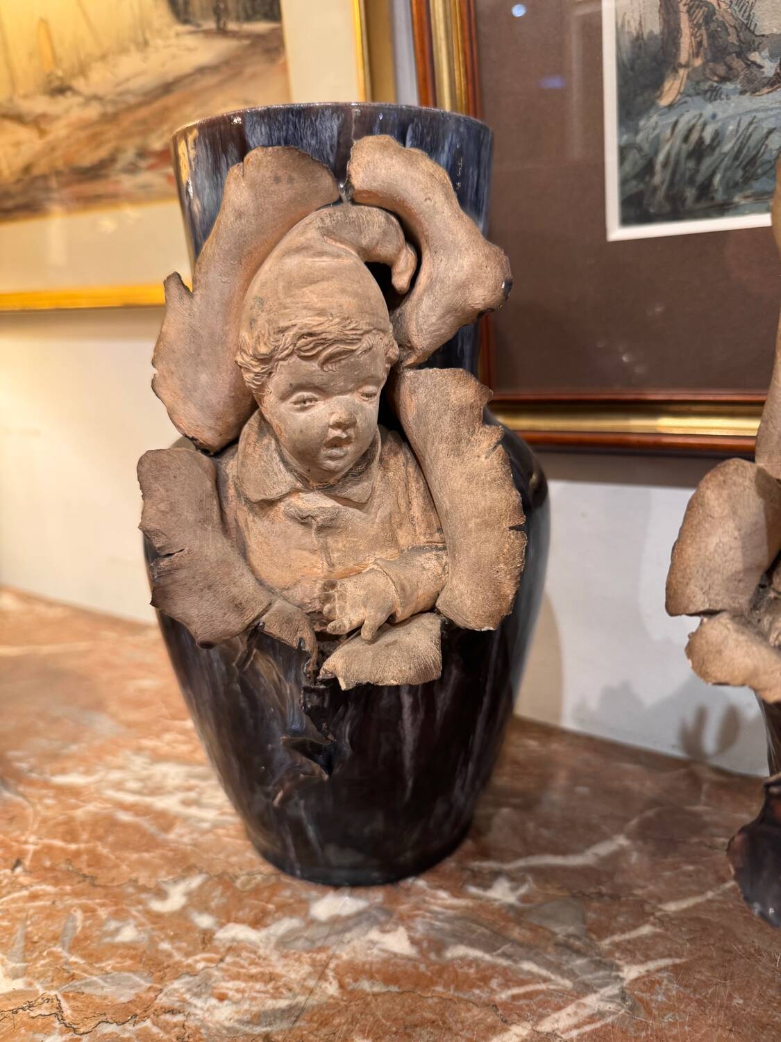 Pair of Barbotine vases