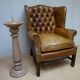 Vintage Cognac Leather Wingback Chesterfield Armchair, England 1940s
