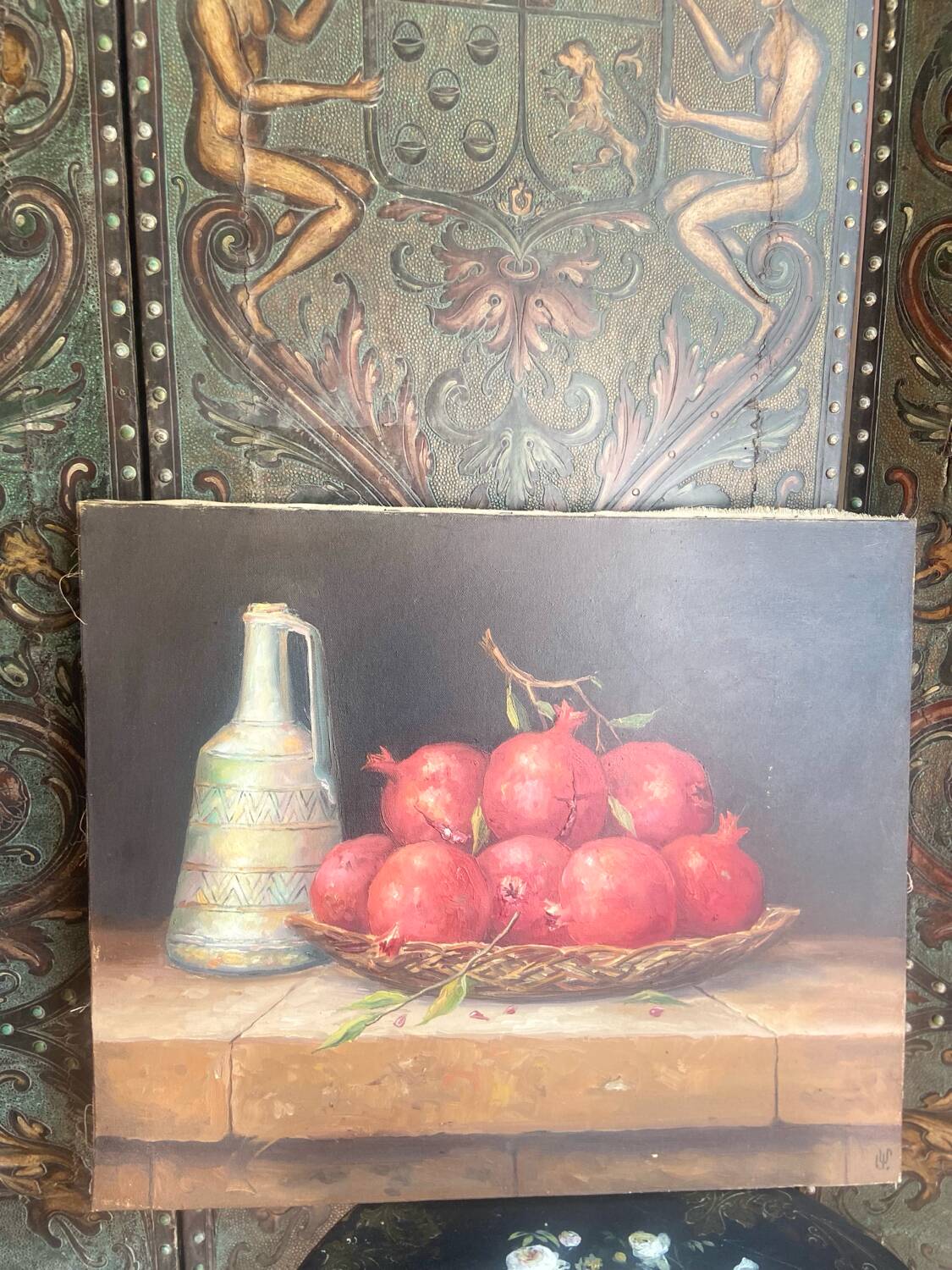 Old painting - Oil painting - Still life with pomegranates