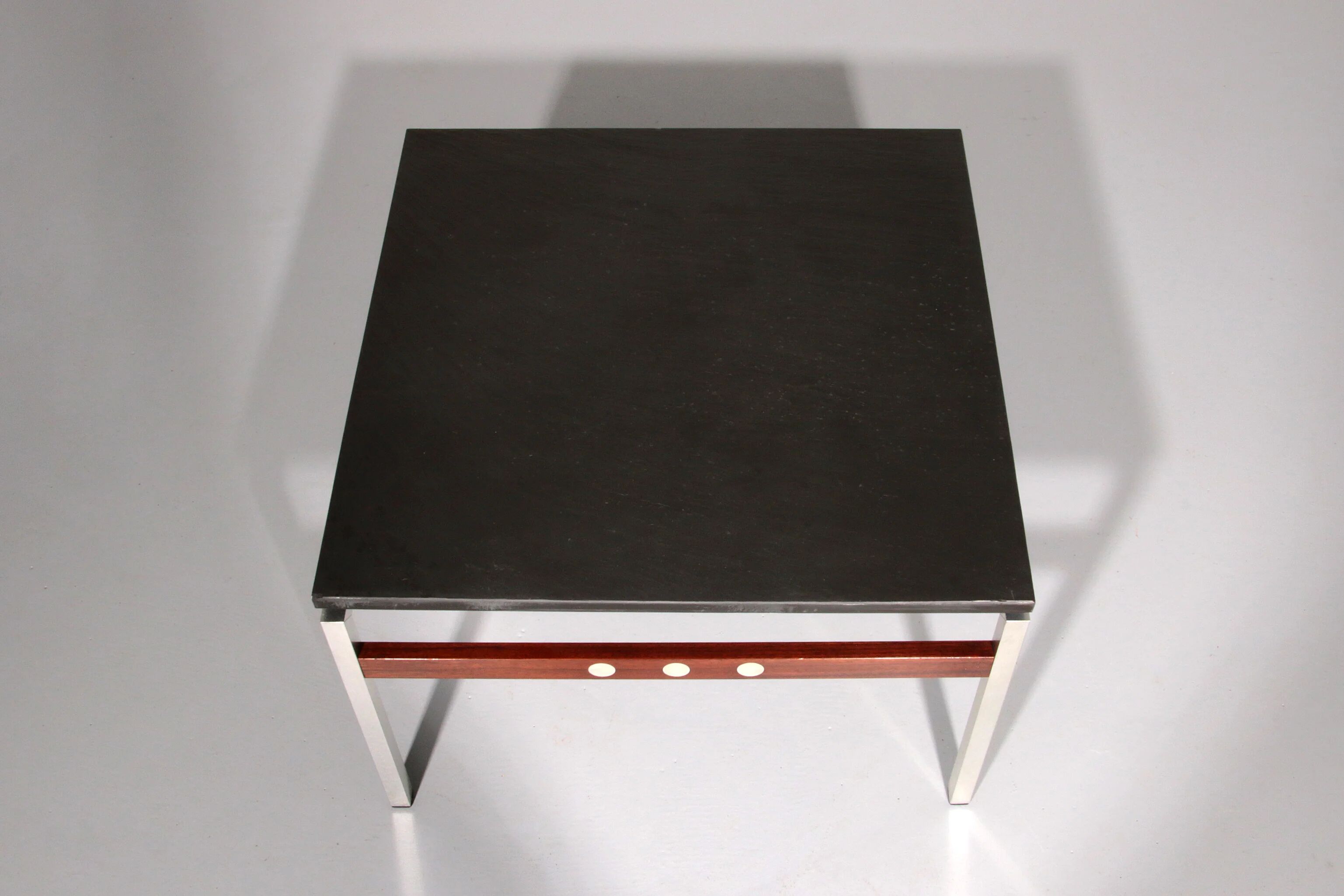 Table basse en ardoise, chrome et bois, 1970 Danemark