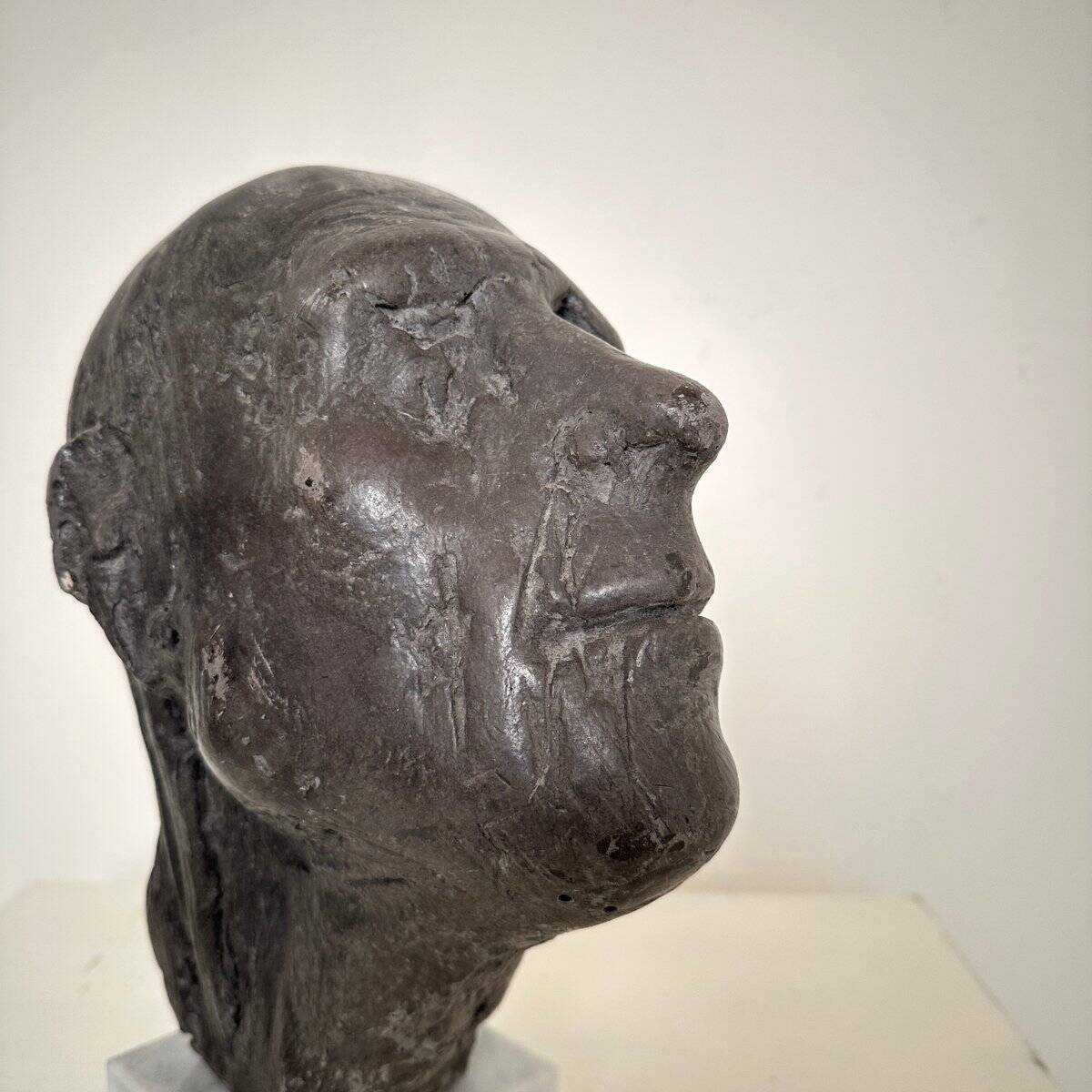 Mid Century Painted Plaster Bust of a Man on a Marble Base, 1976